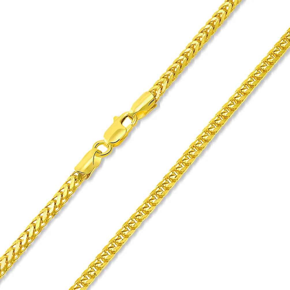 14k Semi-Solid Yellow Gold 4mm Franco Chain Square Link Necklace with Lobster Clasp