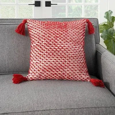 18"x18" Loops Striped Square Throw Pillow with Tassels Red - Mina Victory