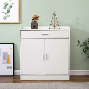 2 Door 1 Drawer White Shoe Storage Cabinet