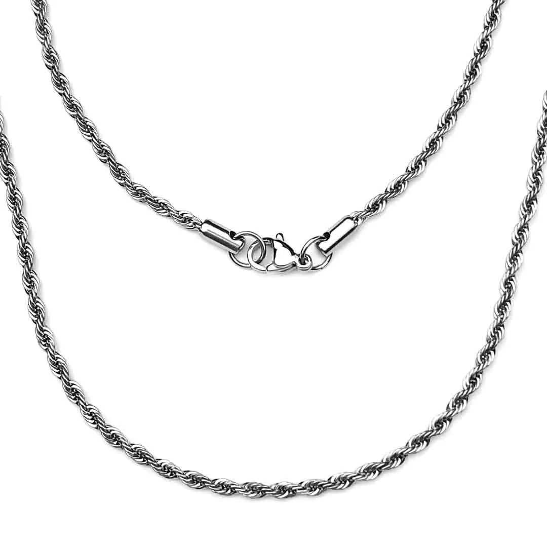 2.0 mm Antiqued Silver Tone Stainless Steel Rope Chain | #C8083