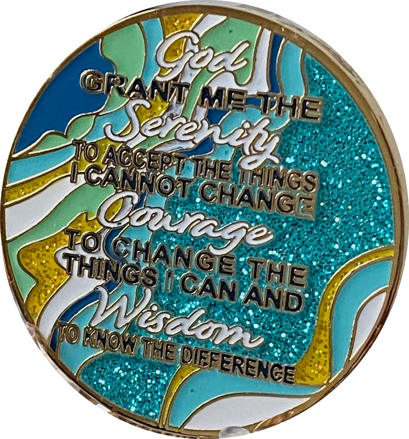 27 Year AA Medallion Elegant Caribbean Aqua Glitter Teal Marble Gold Sobriety Chip