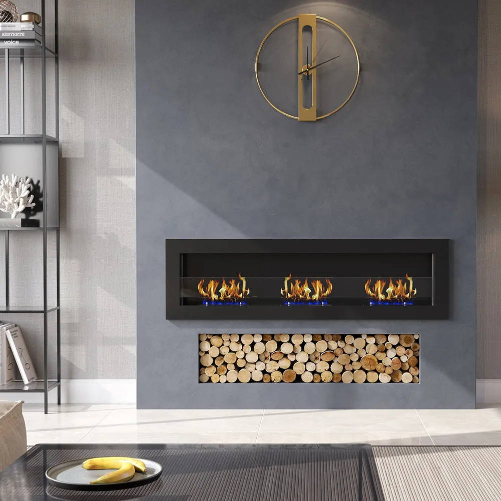 55 Inch Bio Ethanol Fireplace Black Finished Clean Energy Fire Heater