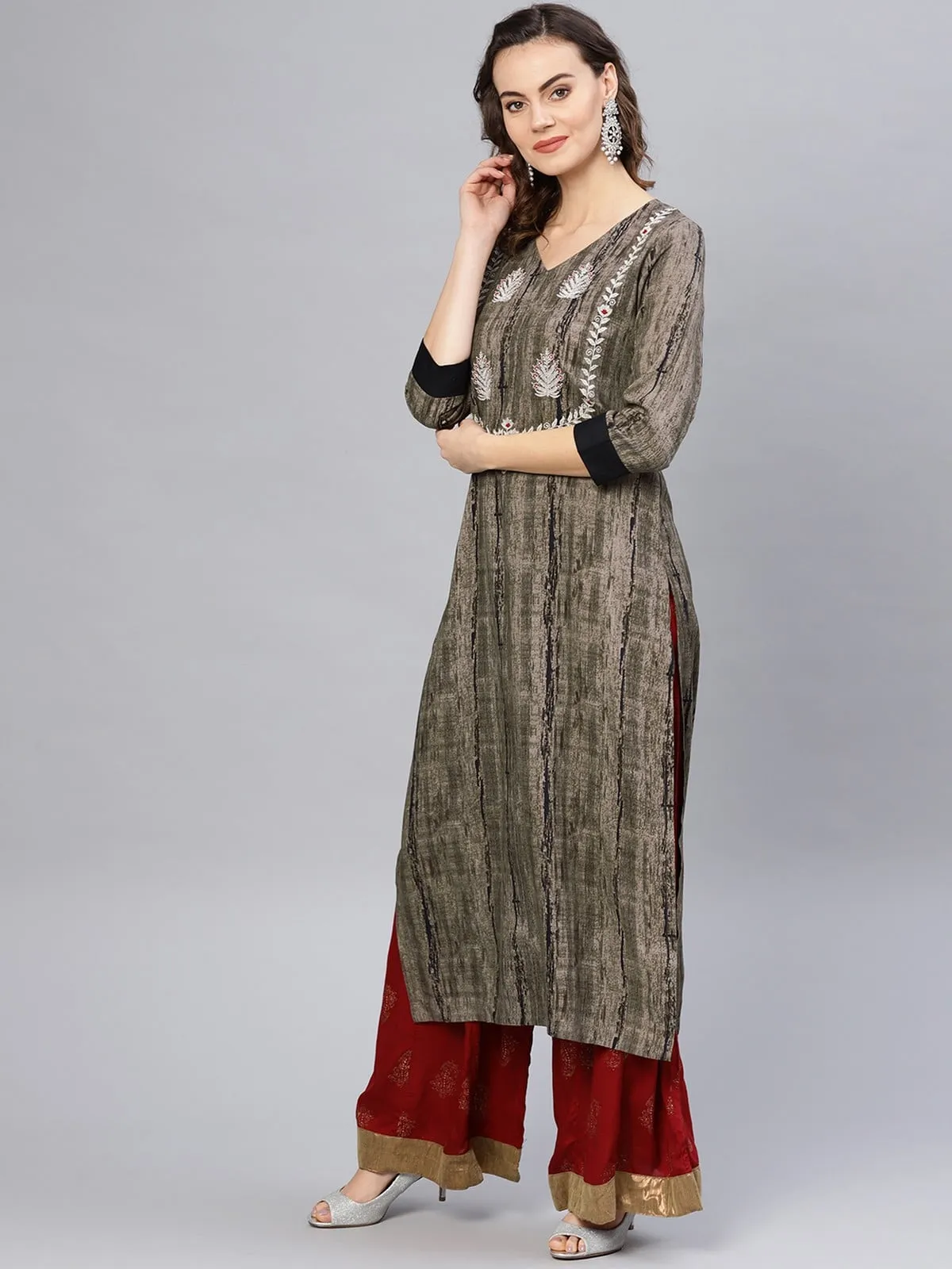 Abstract Silver Block Printed Kurta