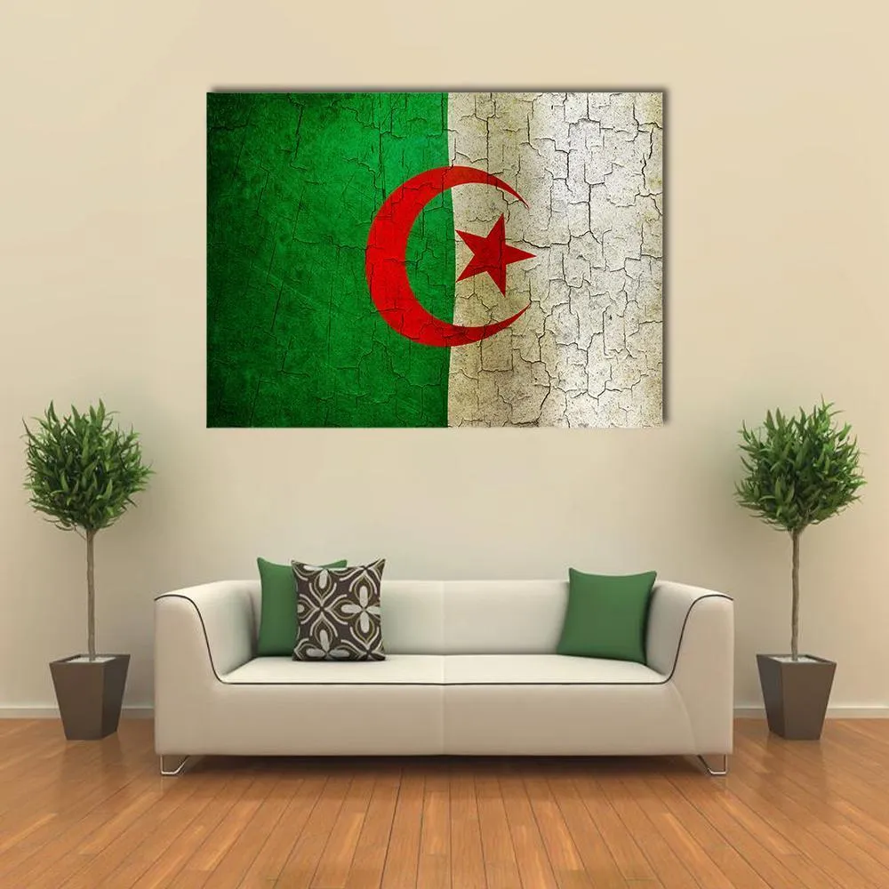 Algerian Flag On Grunge Canvas Wall Art