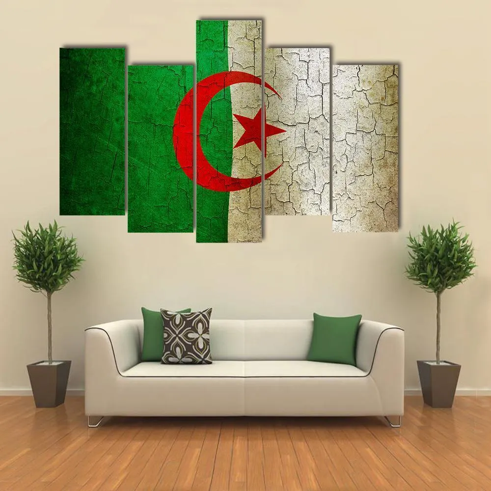 Algerian Flag On Grunge Canvas Wall Art