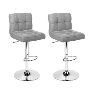 Artiss 2x Bar Stools Leather Gas Lift Grey