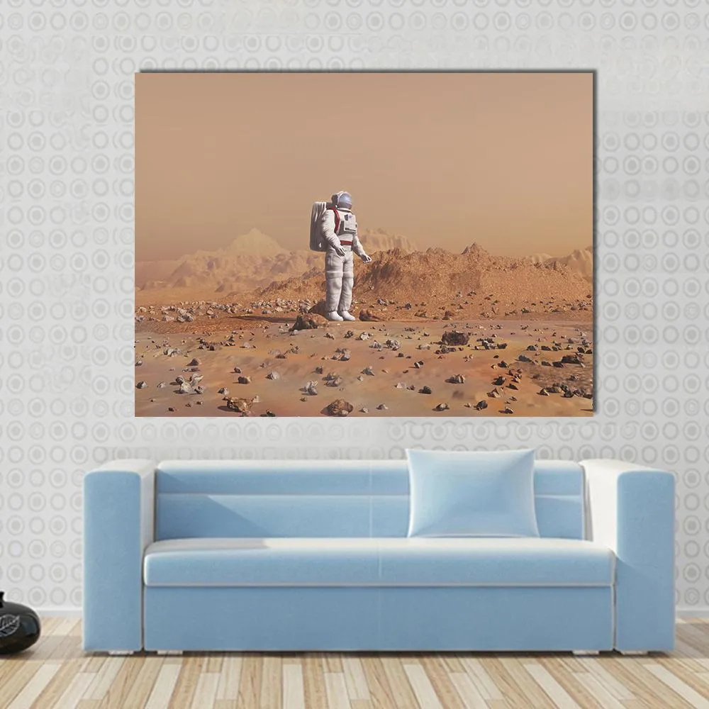 Astronaut Walking On Mars Canvas Wall Art