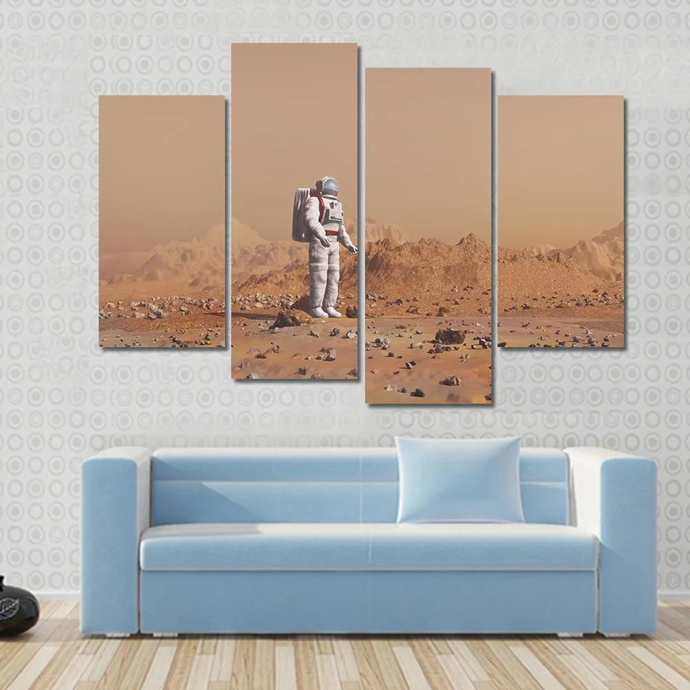 Astronaut Walking On Mars Canvas Wall Art