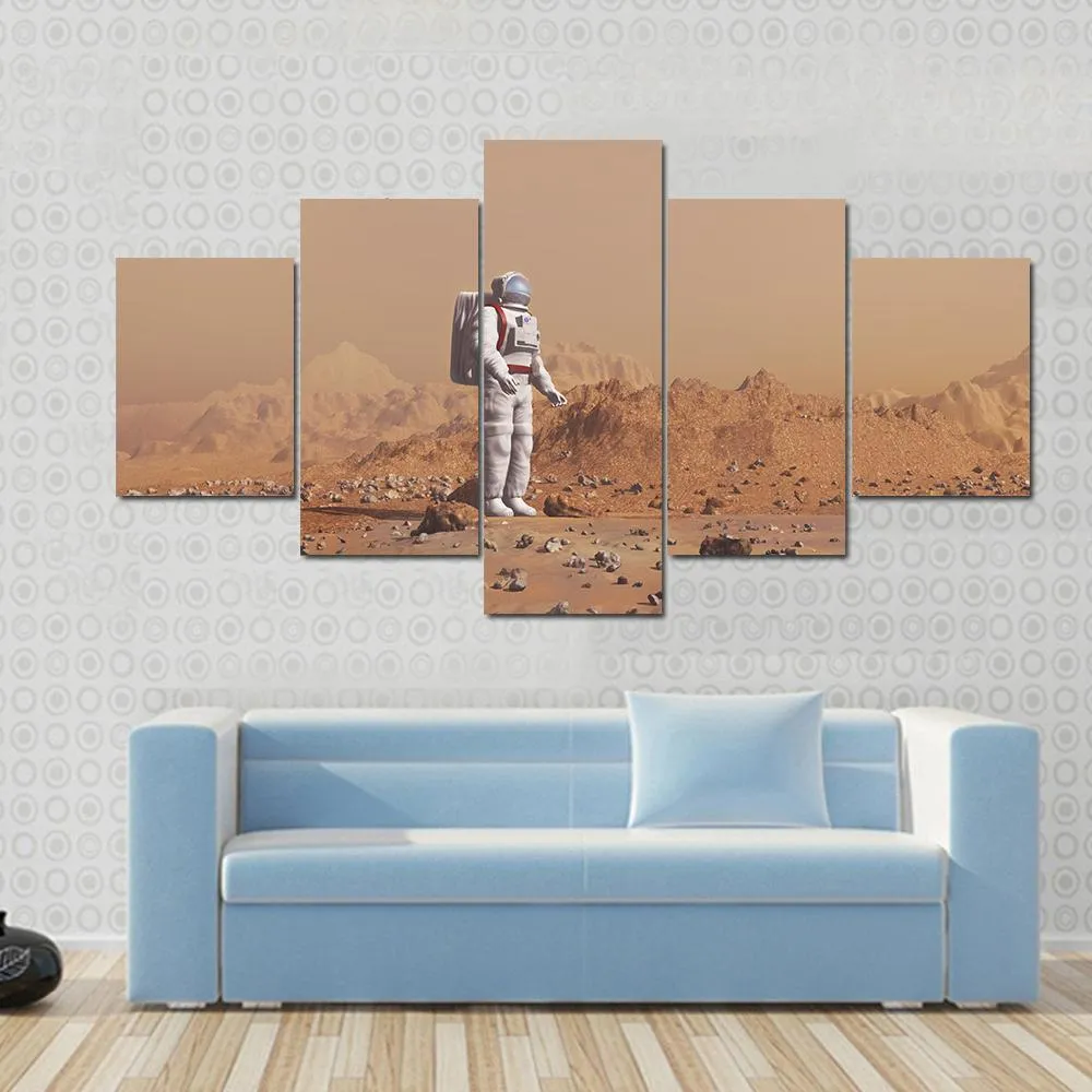 Astronaut Walking On Mars Canvas Wall Art