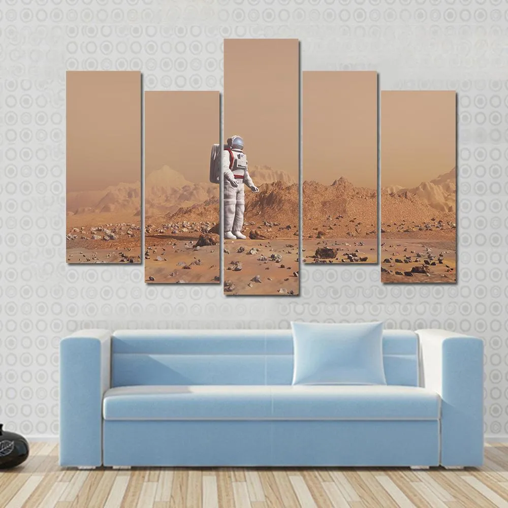 Astronaut Walking On Mars Canvas Wall Art