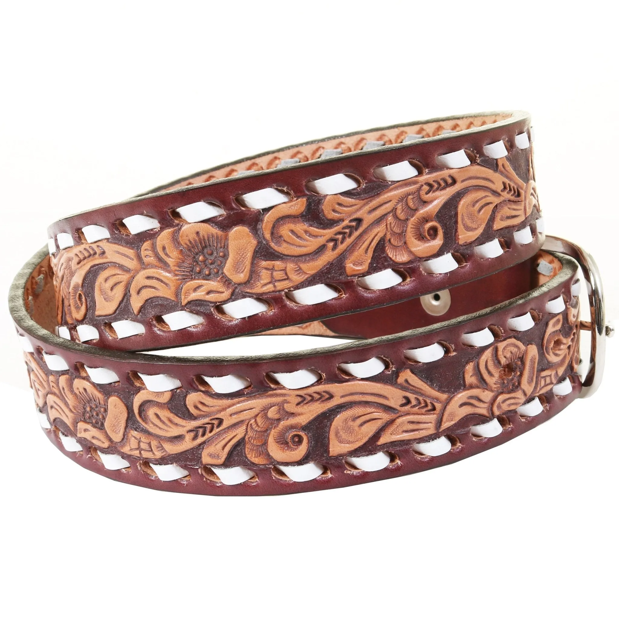 B1093C - Natural Floral Tooled Belt