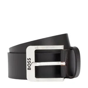 BOSS Logo Buckle Jamio Buffalo Dark Brown Leather Belt