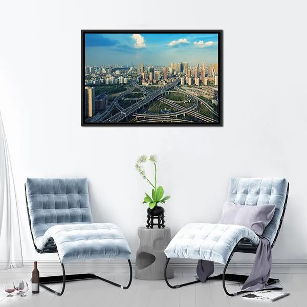 Bridges Under Blue Sky Canvas Wall Art