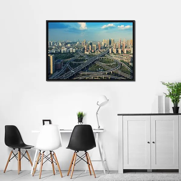 Bridges Under Blue Sky Canvas Wall Art