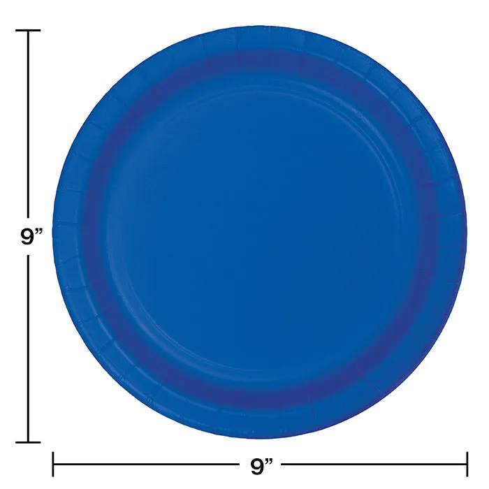 Bulk Cobalt Blue Value Friendly 8.75 inch Paper Dinner Plates (96 per Case)