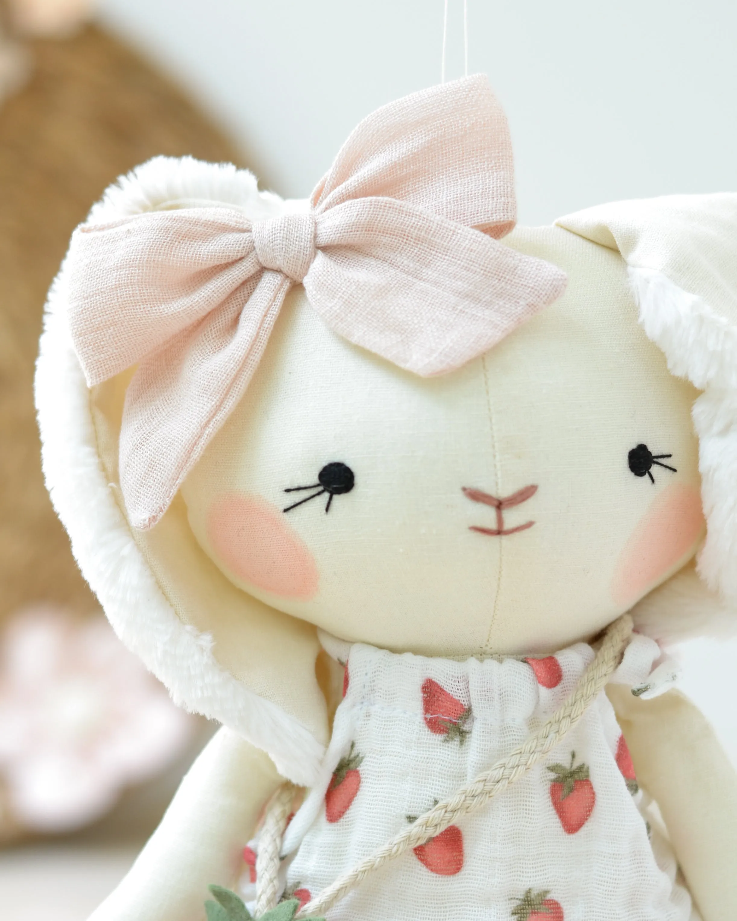 Bunny Soft Toy Jeanne | White Dress and Strawberry Bag