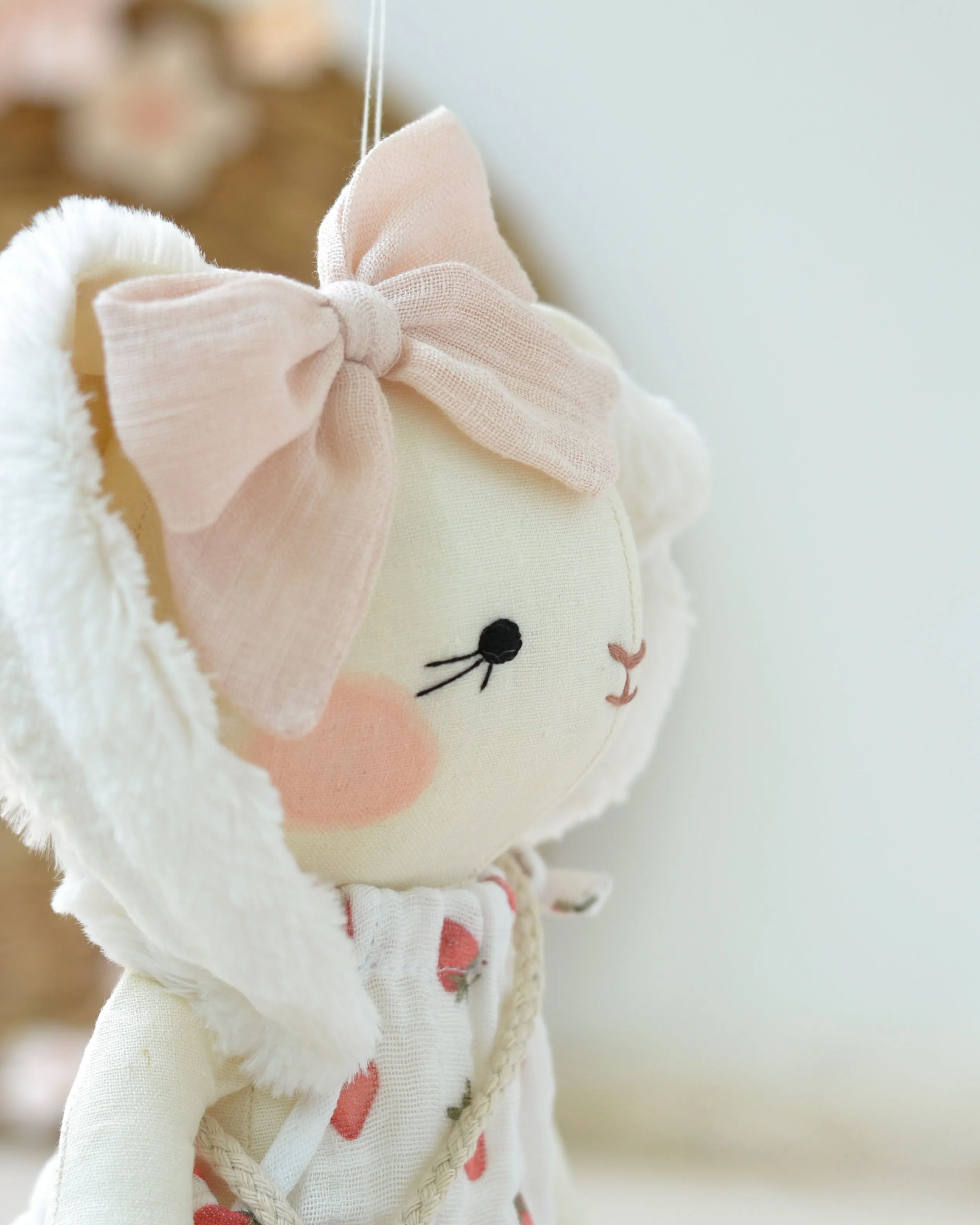 Bunny Soft Toy Jeanne | White Dress and Strawberry Bag