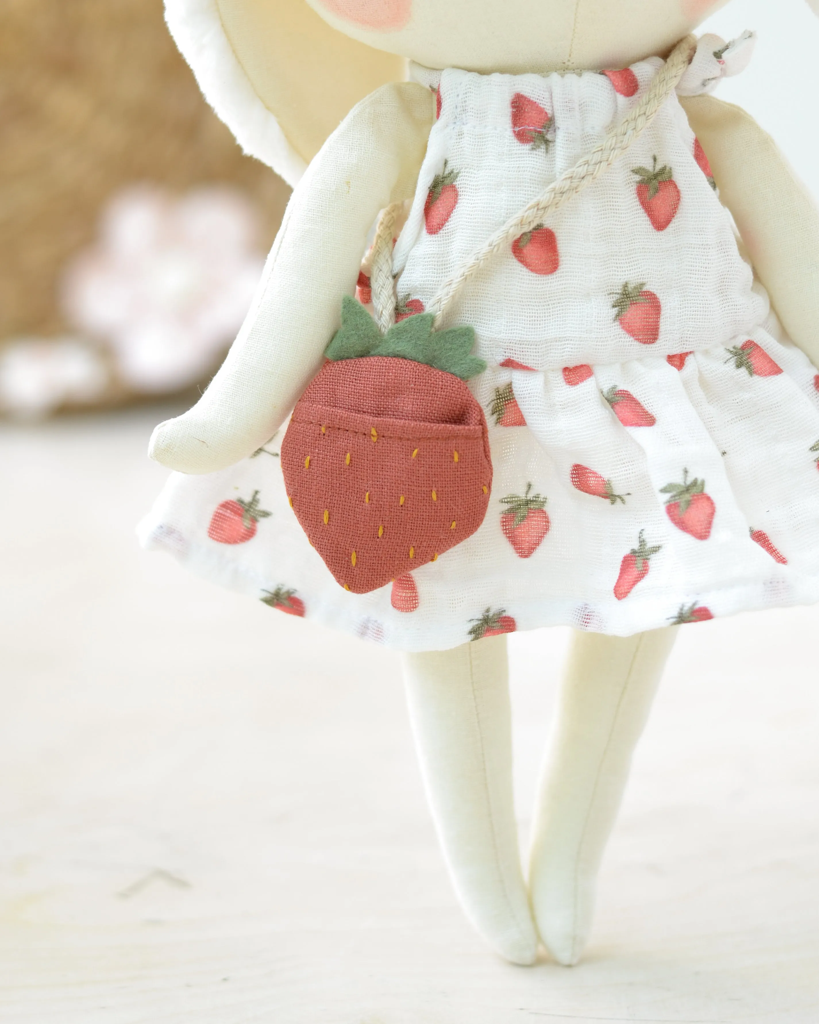 Bunny Soft Toy Jeanne | White Dress and Strawberry Bag