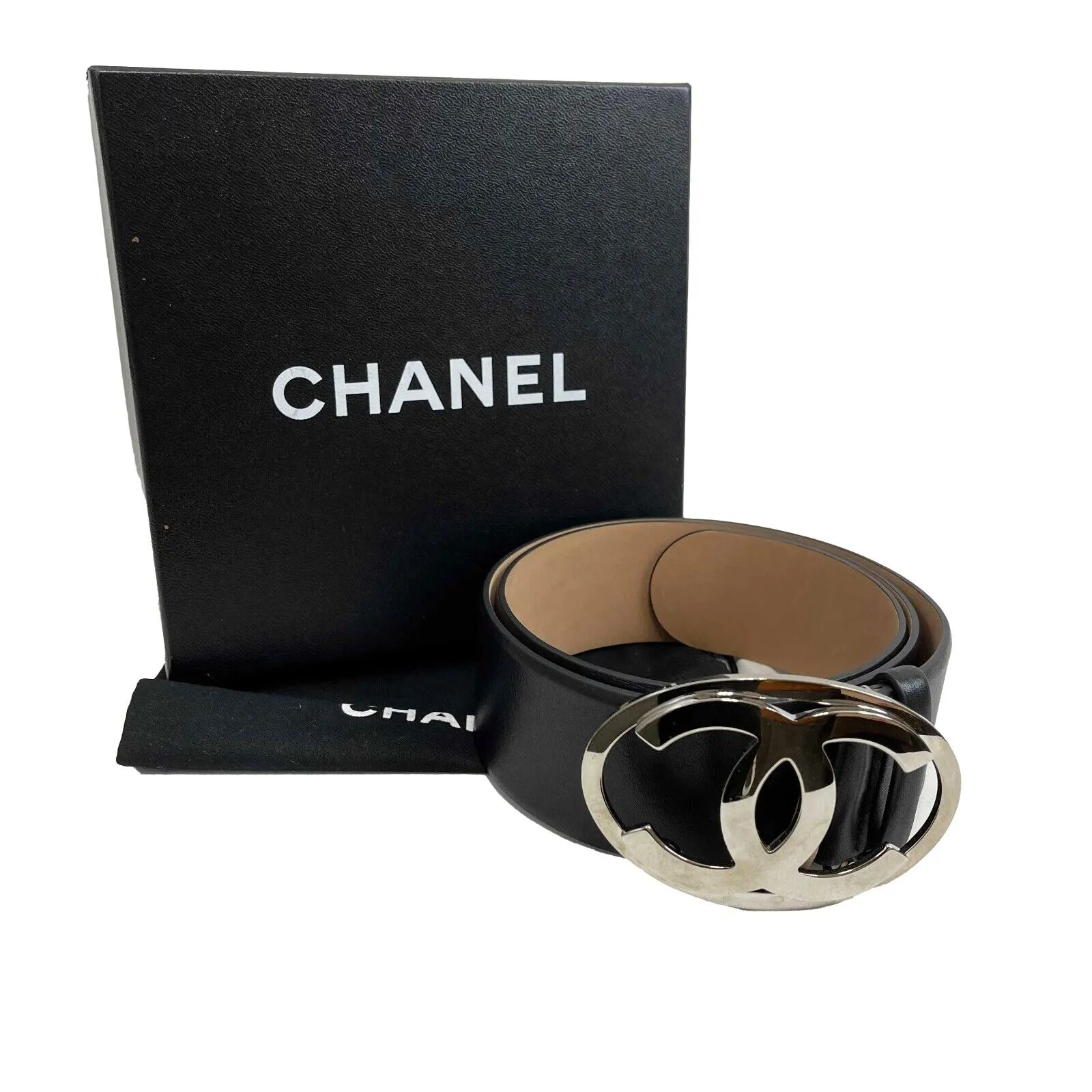 Chanel Pristine CC Oval Chrome Buckle 85/34 Black Belt