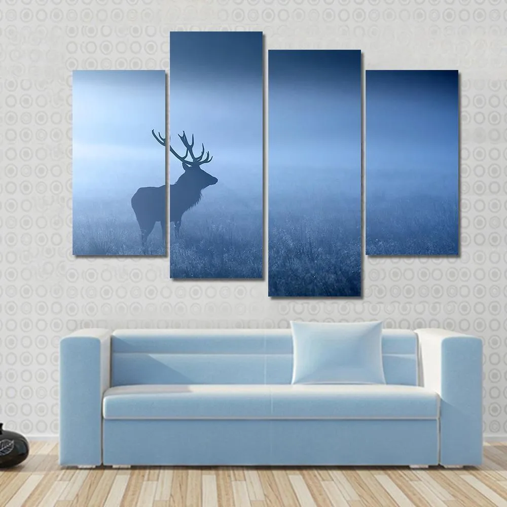 Deer In Fog Canvas Wall Art