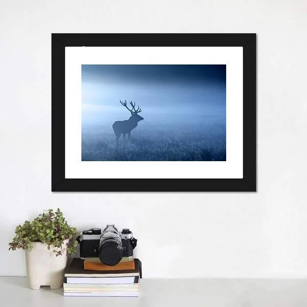 Deer In Fog Canvas Wall Art