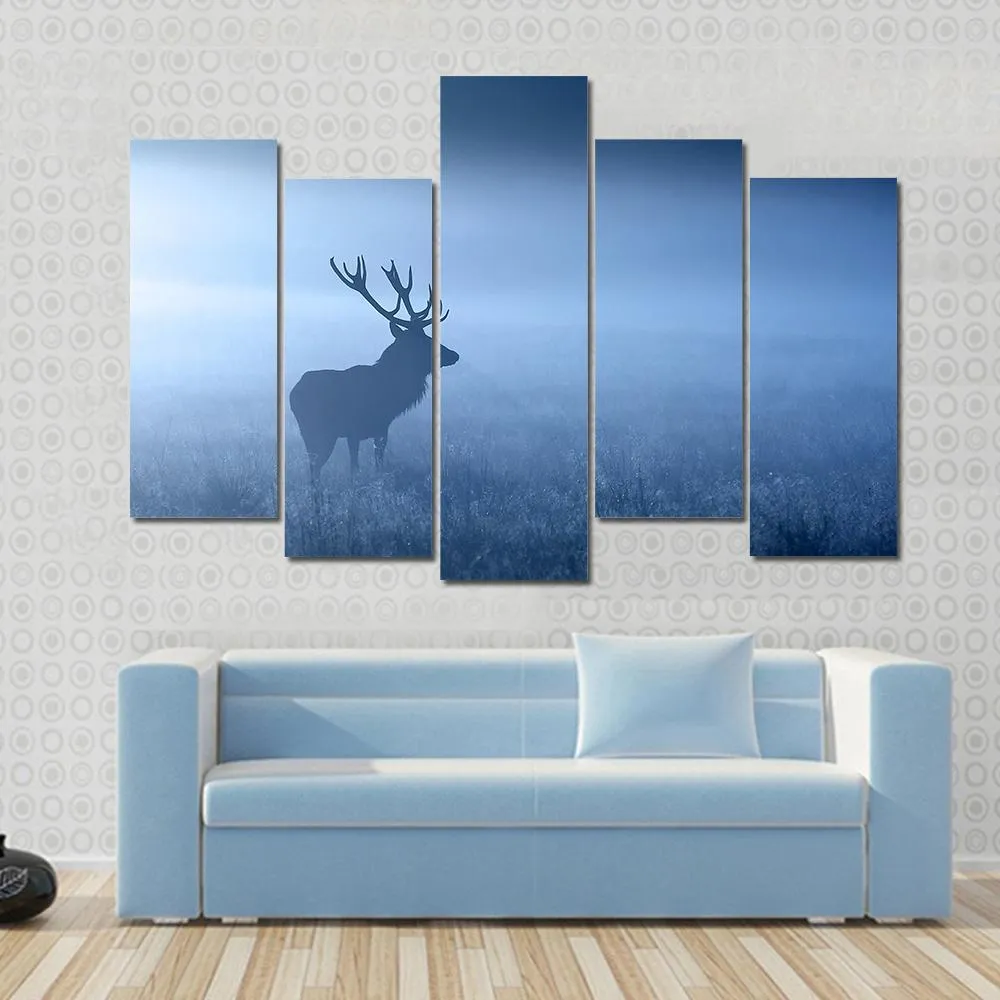 Deer In Fog Canvas Wall Art