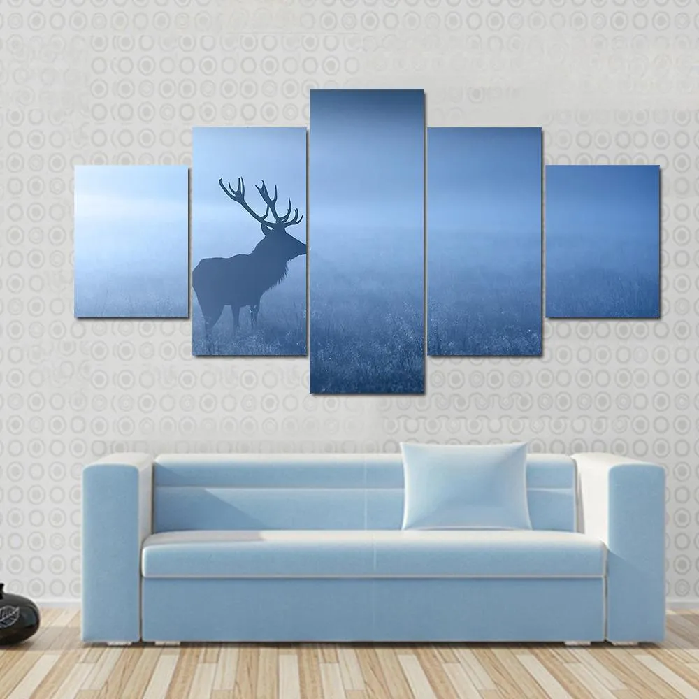 Deer In Fog Canvas Wall Art