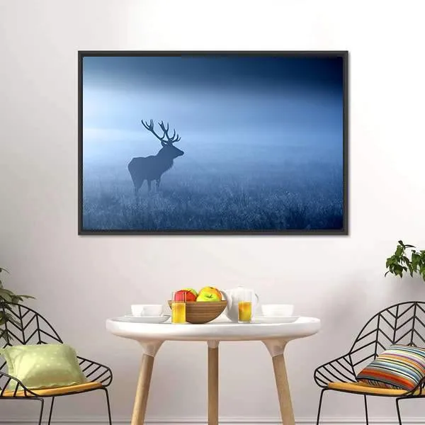 Deer In Fog Canvas Wall Art