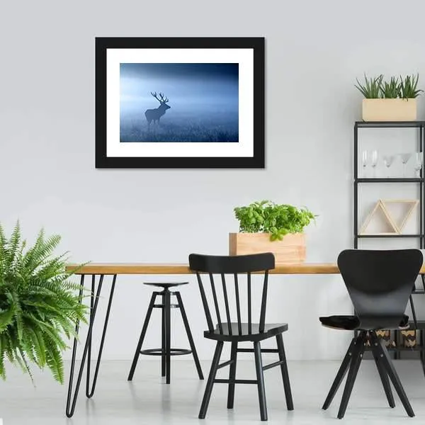 Deer In Fog Canvas Wall Art