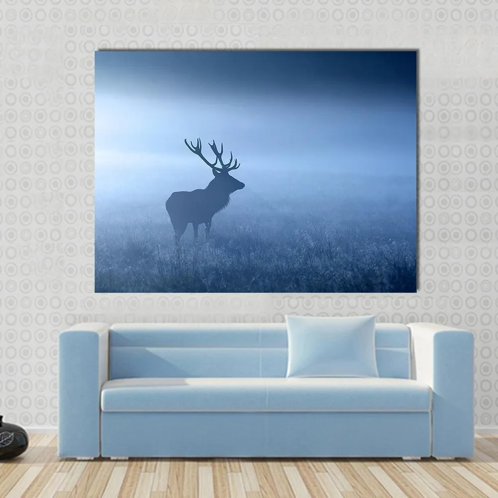 Deer In Fog Canvas Wall Art