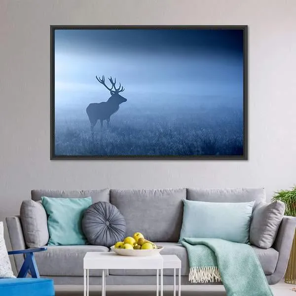 Deer In Fog Canvas Wall Art