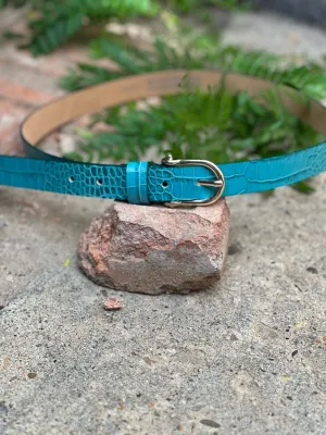 Dixie Skinny Turquoise Croc Belt