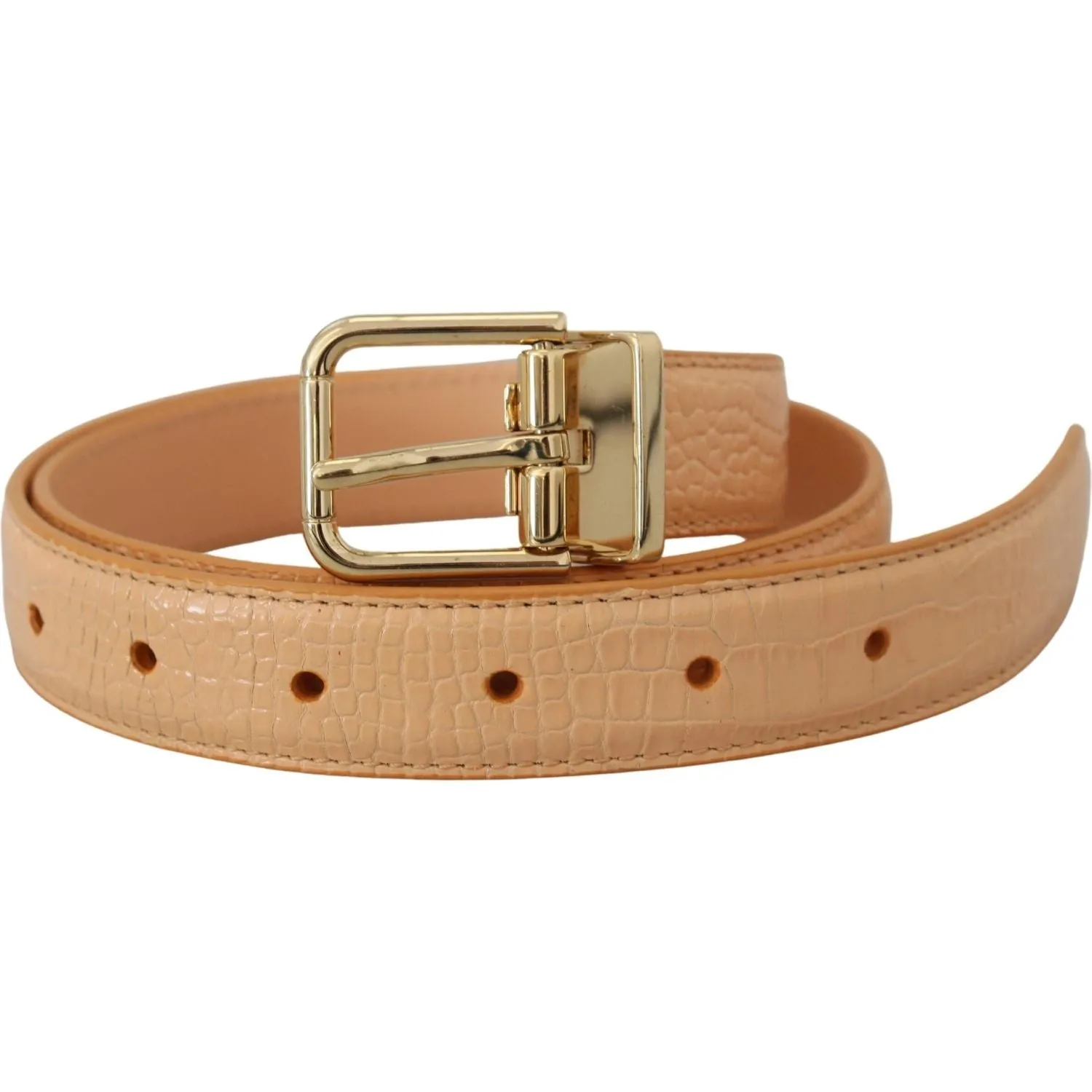 Dolce & Gabbana Beige Exotic Leather Gold Metal Buckle Belt