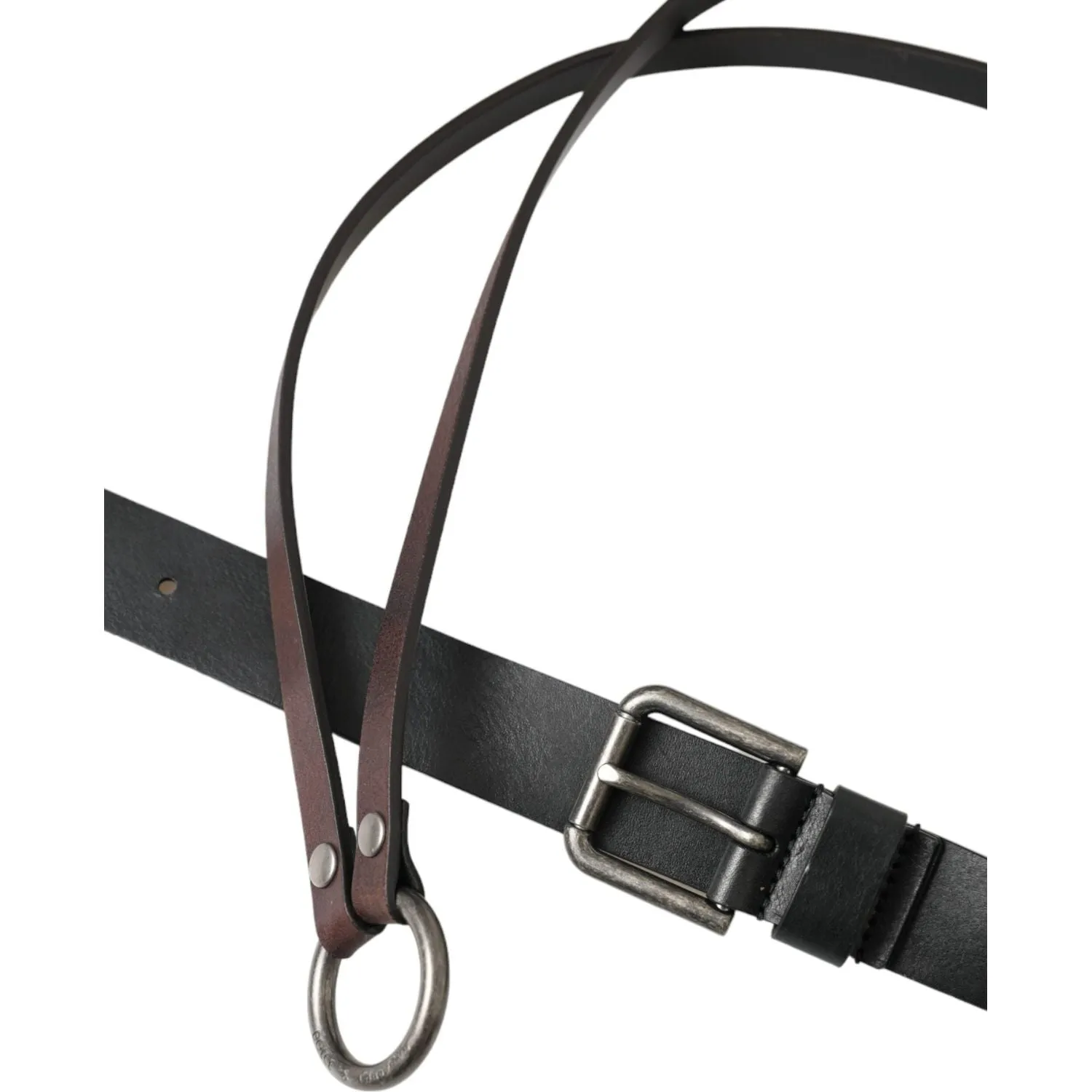 Dolce & Gabbana Black Brown Leather Silver Metal Buckle Belt