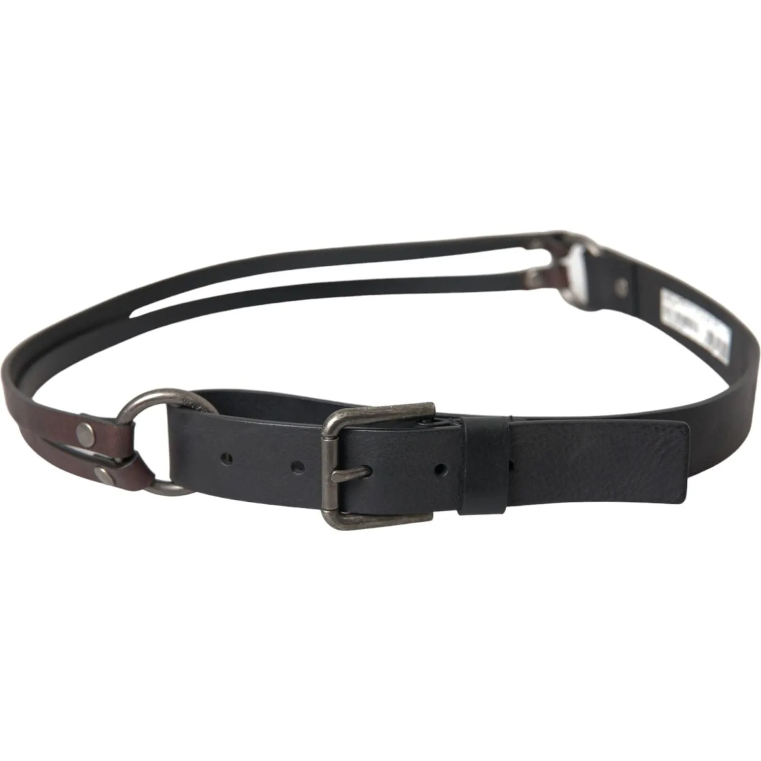 Dolce & Gabbana Black Brown Leather Silver Metal Buckle Belt