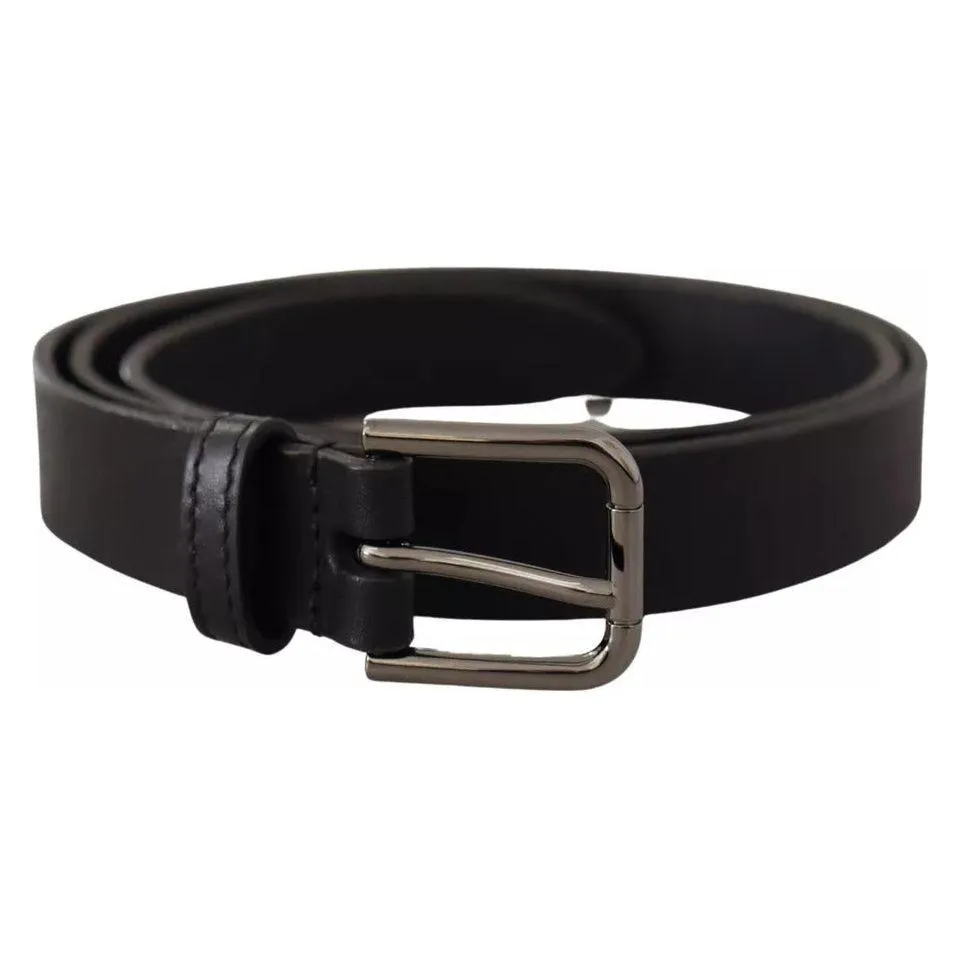 Dolce & Gabbana Black Calf Leather Classic Metal Logo Buckle Belt