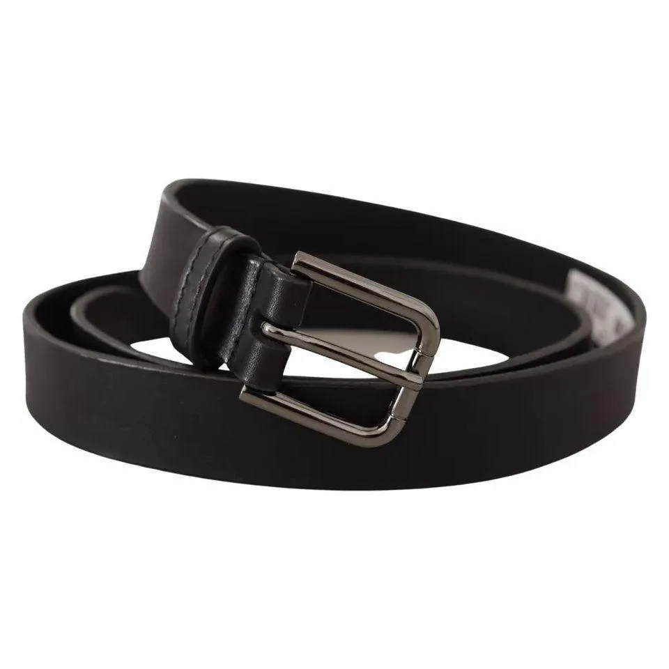 Dolce & Gabbana Black Calf Leather Classic Metal Logo Buckle Belt