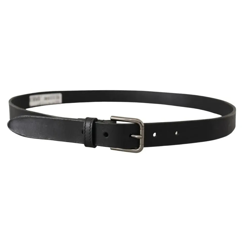 Dolce & Gabbana Black Calf Leather Classic Metal Logo Buckle Belt