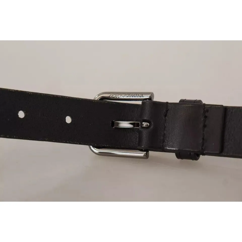 Dolce & Gabbana Black Calf Leather Classic Metal Logo Buckle Belt