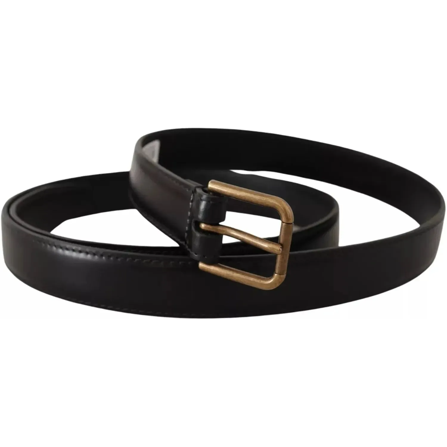 Dolce & Gabbana Black Classic Calf Leather Vintage Metal Buckle Belt