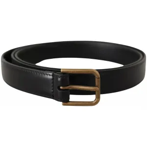 Dolce & Gabbana Black Classic Calf Leather Vintage Metal Buckle Belt