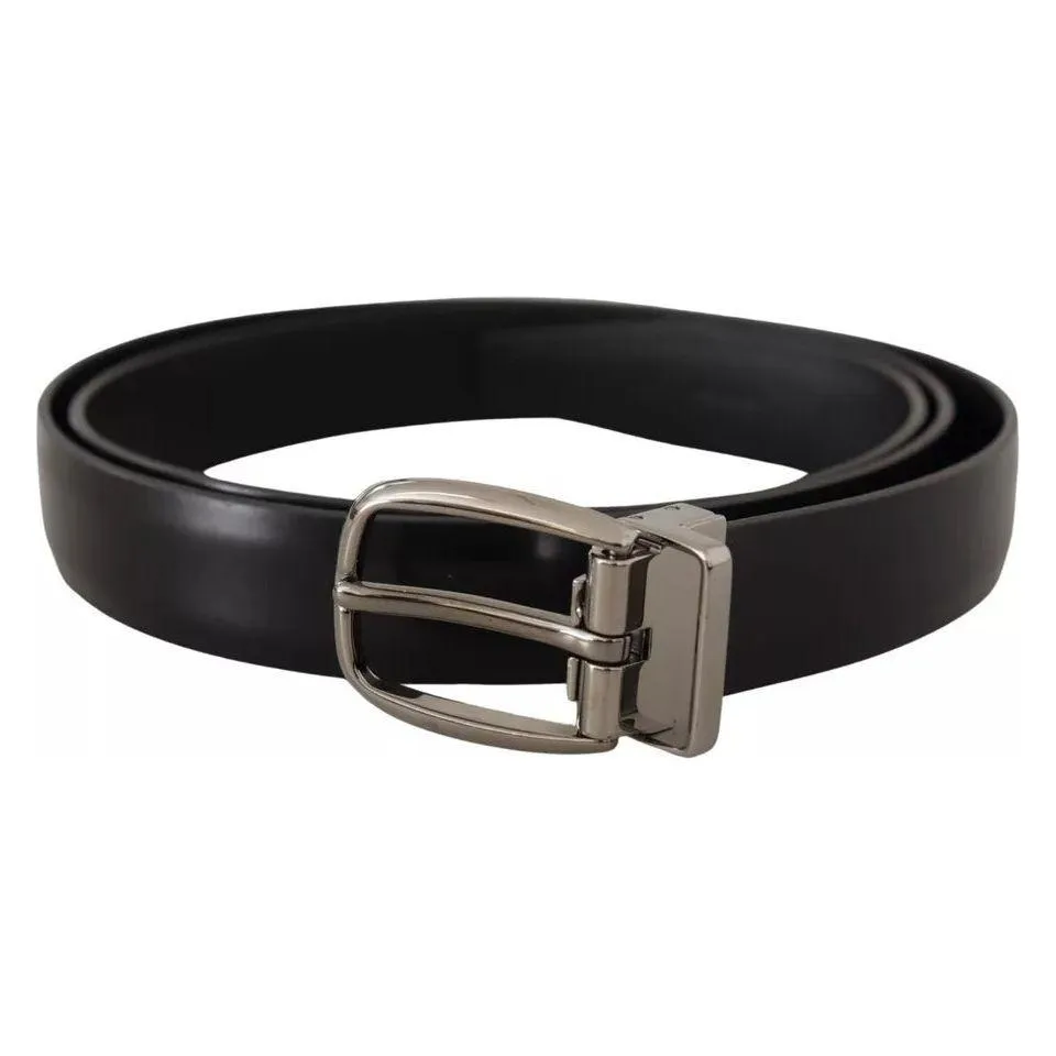 Dolce & Gabbana Black Classic Leather Chrome Metal Buckle Belt