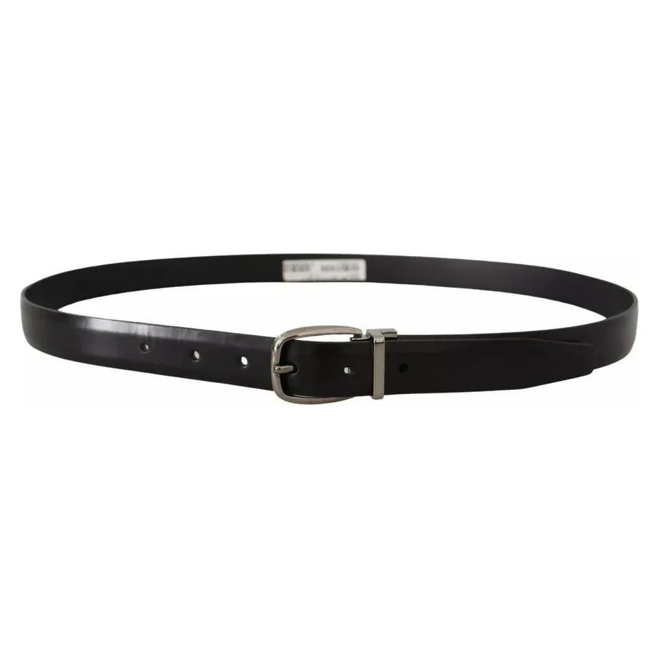 Dolce & Gabbana Black Classic Leather Chrome Metal Buckle Belt