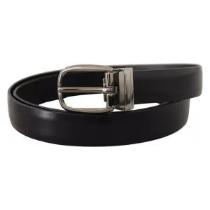 Dolce & Gabbana Black Classic Leather Chrome Metal Buckle Belt