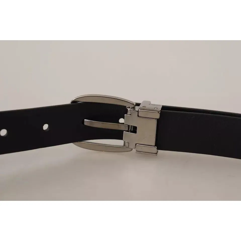 Dolce & Gabbana Black Classic Leather Chrome Metal Buckle Belt