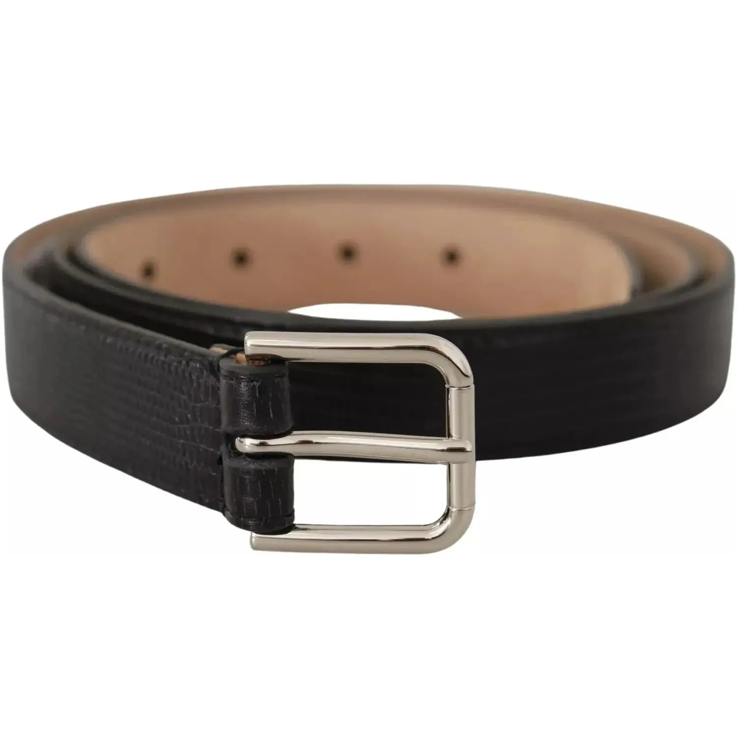 Dolce & Gabbana Black Classic Leather Silver Metal Buckle Belt