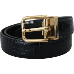 Dolce & Gabbana Black Exotic Leather Gold Metal Buckle Belt