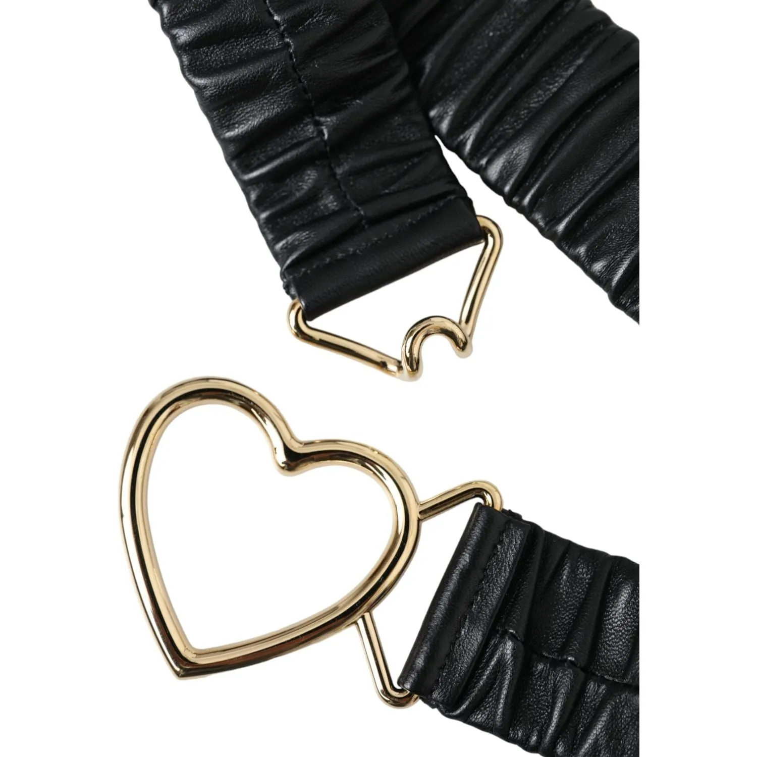 Dolce & Gabbana Black Leather Gold Heart Metal Buckle Belt