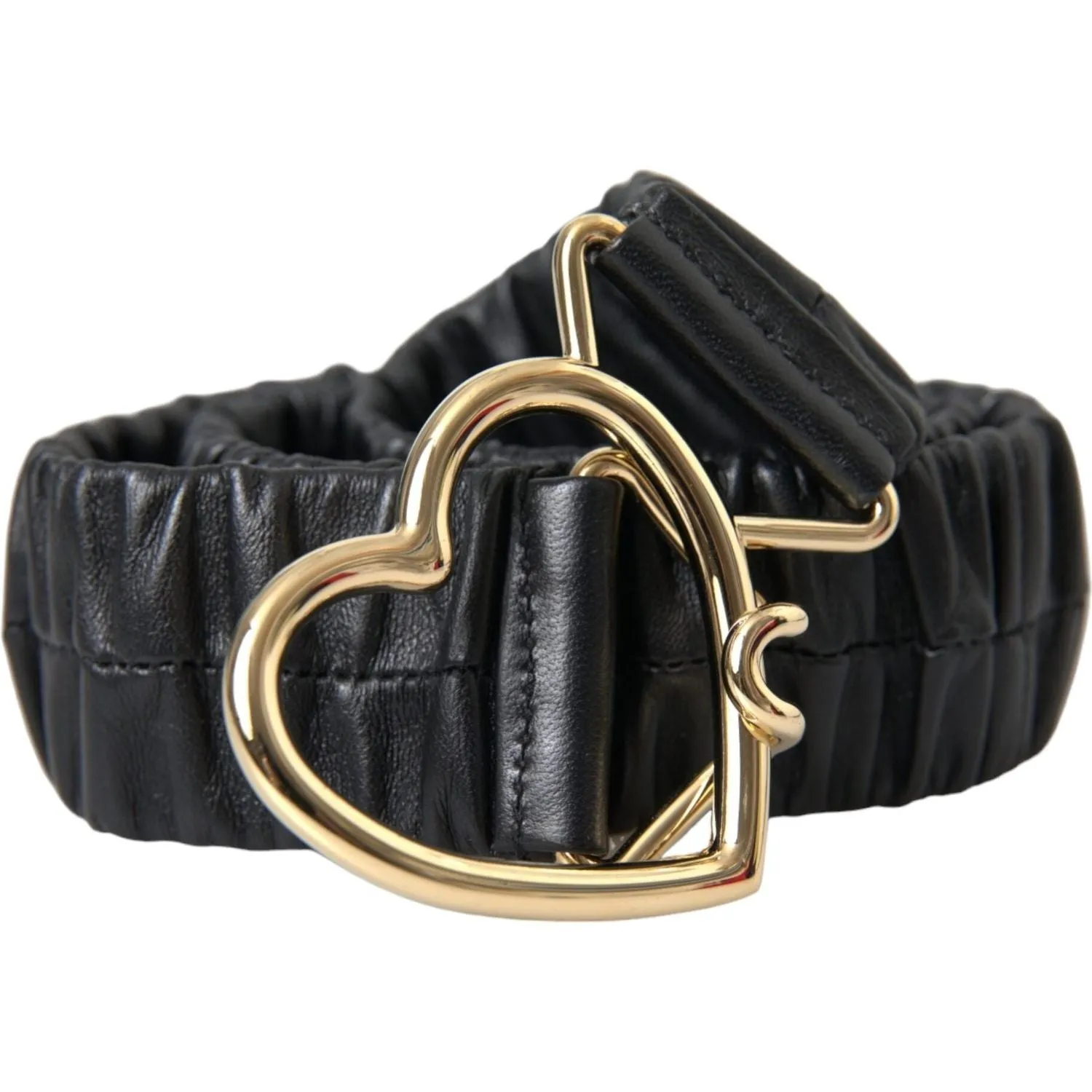 Dolce & Gabbana Black Leather Gold Heart Metal Buckle Belt