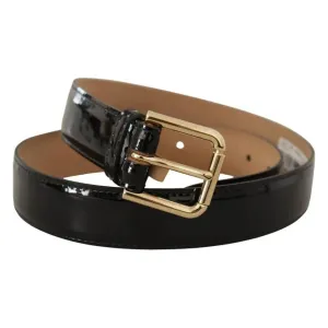 Dolce & Gabbana Black Leather Gold Metal Logo Engraved Buckle Belt